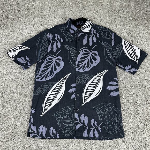 Cubavera Shirt Mens Medium Black Gray Hawaiian Tropical Short Sleeve Button Up - Picture 1 of 9